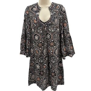 Trina Turk Floral Eclectic Print Shear‎ Cotton Silk Dress Brown Black Size 6